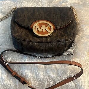 Michael Kors Brown and Gold Crossbody Bag with Signature Monogram